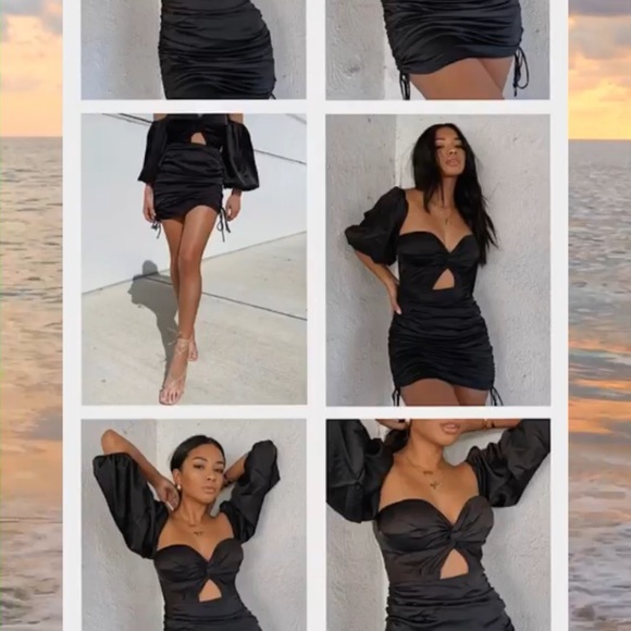 Pouf Sleeve Mini Dress, Black. NWT. Large. - Picture 3 of 3